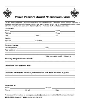 Provo Peakers Award Nomination Doc Template Pdffiller