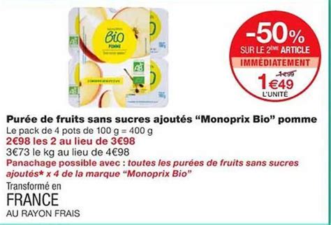 Promo Pur E De Fruits Sans Sucres Ajout S Chez Monoprix