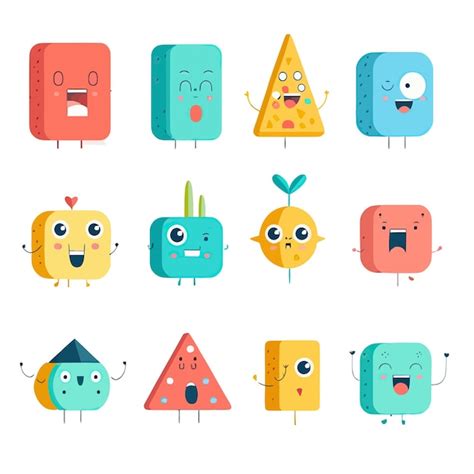 Premium Vector Cute Geometric Shape Characters Set Funny Geometry