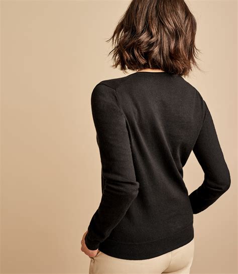 Black Cashmere Cotton V Neck Sweater Woolovers Us