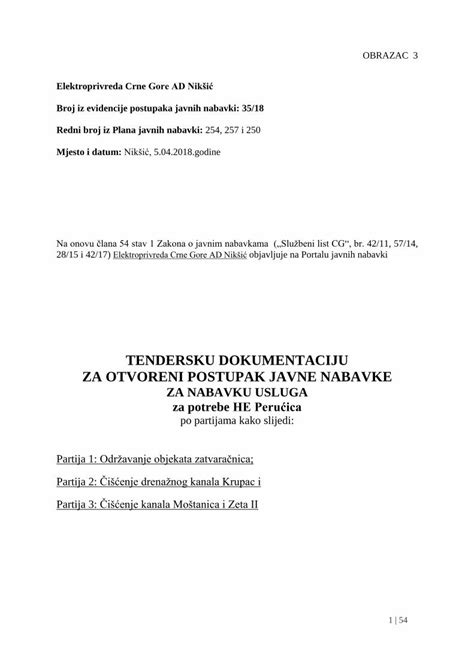 Pdf Tendersku Dokumentaciju Za Otvoreni Postupak Javne