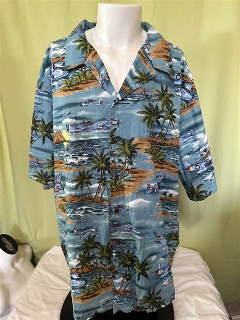 Rjc Mens Wwii Plane Design Palm Tree Hawaiian Shirt … Gem