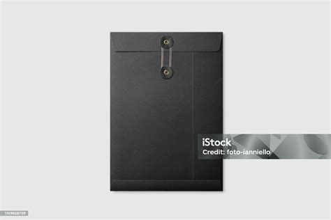 Black Paper A4 C4 Size String And Washer Envelope Mockup On Light Grey