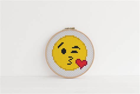 Blow Kiss Emoji Cross Stitch Pattern Love Heart Face Cute Etsy