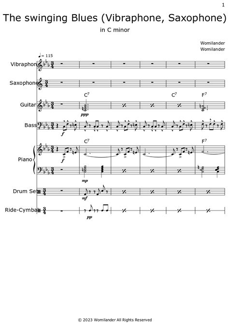 The Swinging Blues Vibraphone Saxophone Sheet Music For Vibraphone