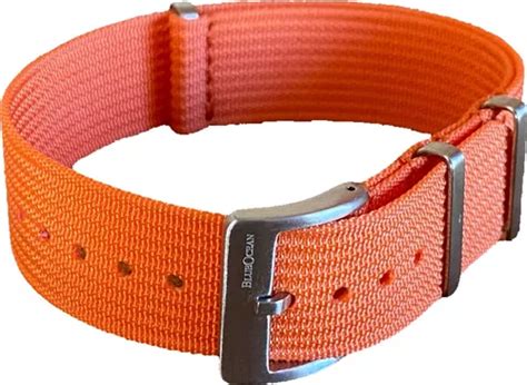 Pulseira Nato Ribbed Blue Ocean Laranja 20 Ou 22 Mm Parcelamento Sem