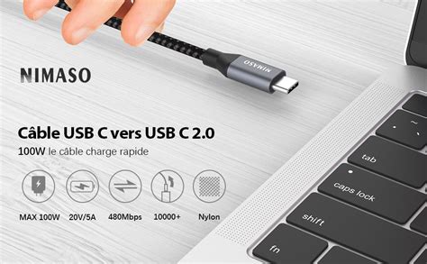 Câble Usb C Vers Usb C 3m Grisnimaso Câble Usb Type C Charge Rapide 100w 20v5a Pd Nylon Tressé