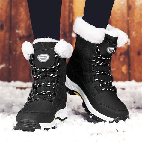 Snow Boots For Women Winter Waterproof Shoes Thickened Faux Fur Lined ...