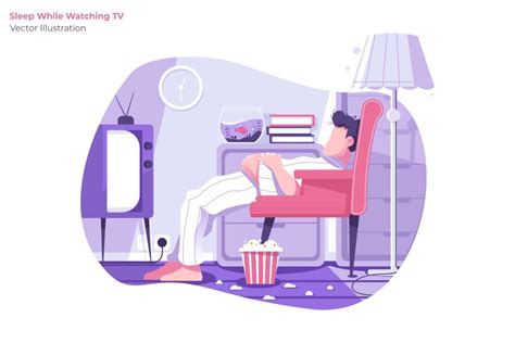 Sleeping While Watching Tv Vector Illustration