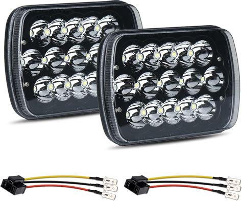 Black Pair 5x7 7x6 Inch Led Headlights Sealed Beam Hi Lo Replace H6054 Headlights