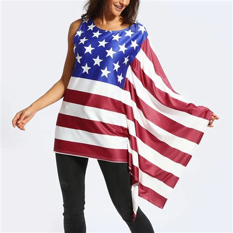 New Women T Shirt 4th Of July Long Sleeve Vogue T Shirts Flag Printed