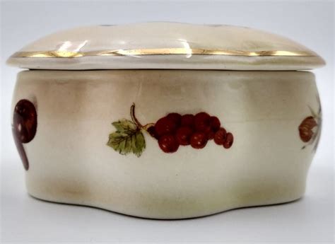 Vintage Palissy Fruits Bone China Trinket Box Pill Po Gem