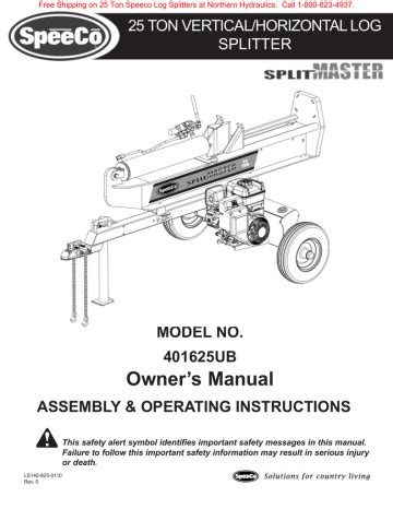 County Line 25 Ton Log Splitter Owners Manual