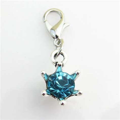 Lake Blue Rhinestone Crystal Crown Dangle Charms With Silver Lobster