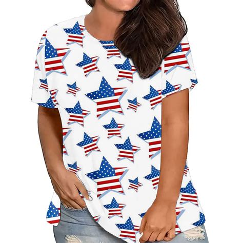 Mitankcoo Women Plus Size American Flag Shirt Casual Short Sleeve 4th Of July Shirt For