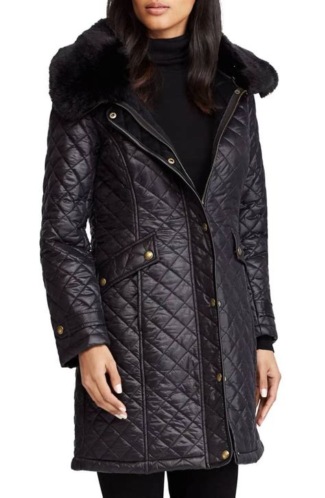 Lauren Ralph Lauren Faux Fur Trim Quilted Coat Nordstrom Faux Fur Collar Coat Coats Jackets