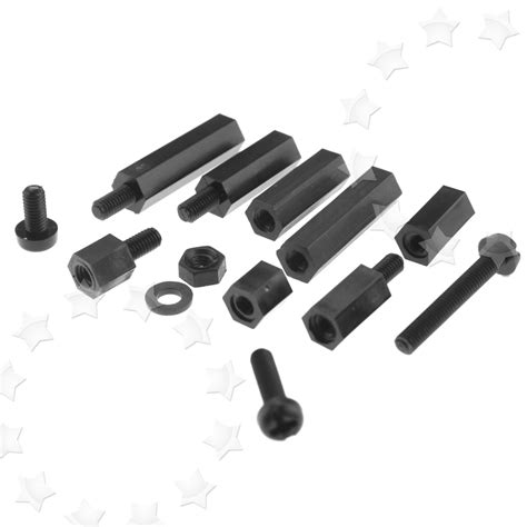 Pcs Black M Nylon M F Hex Spacers Screw Nut Stand Off Assortment