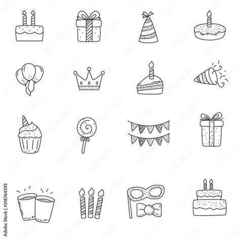 Set of birthday doodle elements in cute hand drawn style. Birthday ...