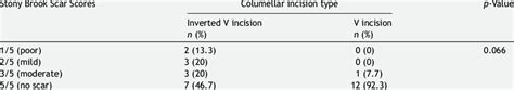 Evaluation of Stony Brook Scar Scores according to columellar incision... | Download Table