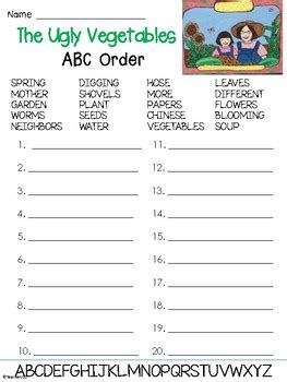 The Ugly Vegetables Abc Order Worksheet By Teacherlcg Tpt