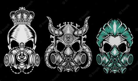 Premium Vector Set Illustration Skull Mask On Black Surface