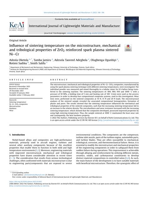 PDF Influence Of Sintering Temperature On The Microstructure