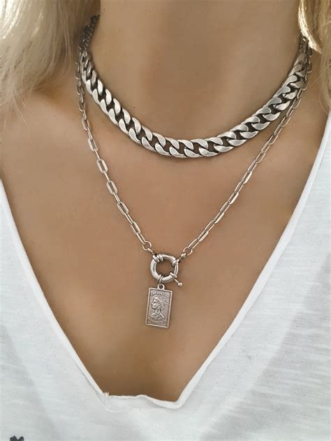 Silver Chunky Choker Necklace Statement Silver Necklace Etsy