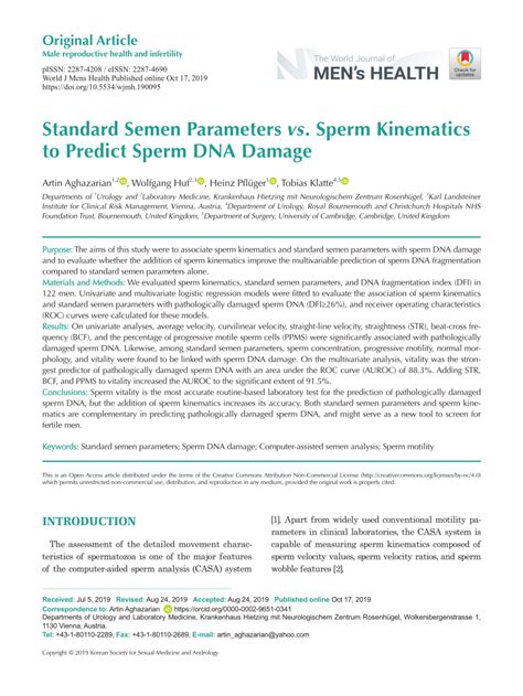 Pdf Standard Semen Parameters Vs Sperm Kinematics To Predict Sperm