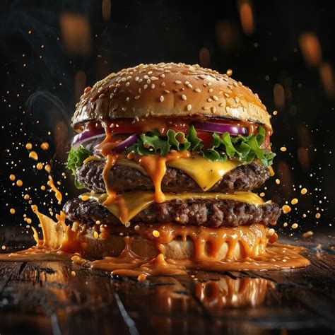 Premium Photo A Double Cheesburger Exploding