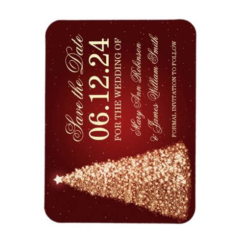 Elegant Christmas Save The Date Gold Red Magnet Zazzle