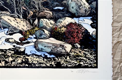 Large Linocut Print Mountain Landscape Tasmania Mount Etsy