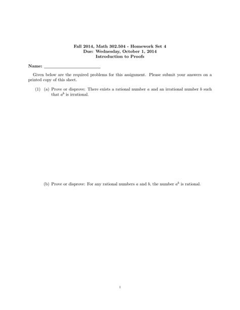 Fall 2014 Math 302504 Homework Set 4 Introduction To Proofs Name