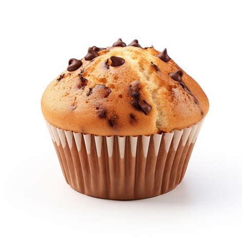 Premium Photo Realistic 8k 3d Chocolate Chip Muffin On White Background