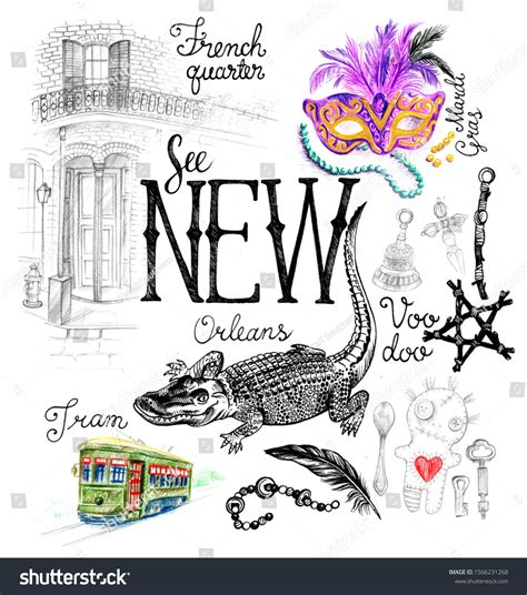 New Orleans Louisiana Symbols Voodoo Magic Stock Illustration ...