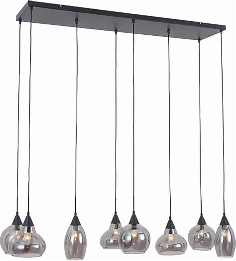 Freelight Hanglamp Macchia 8 Lichts L 120 Cm B 30 Cm Rook Glas Zwart