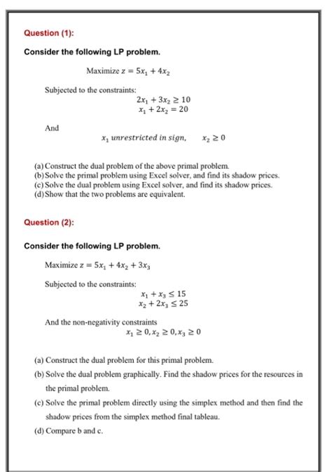 Solved Question 1 Consider The Following Lp Problem