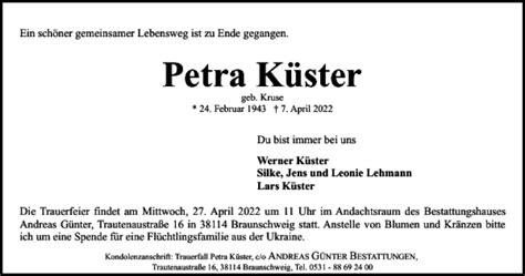 Traueranzeigen Von Petra K Ster Trauer De