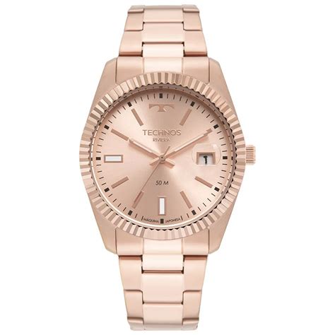 Rel Gio Technos Feminino Riviera Mze T Rose Preta Chic