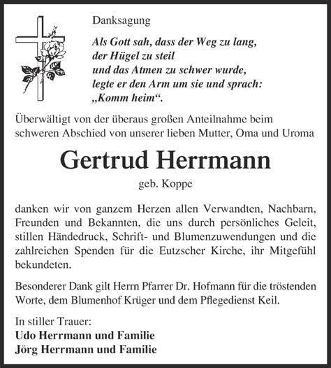 Traueranzeigen Von Gertrud Herrmann Abschied Nehmen De