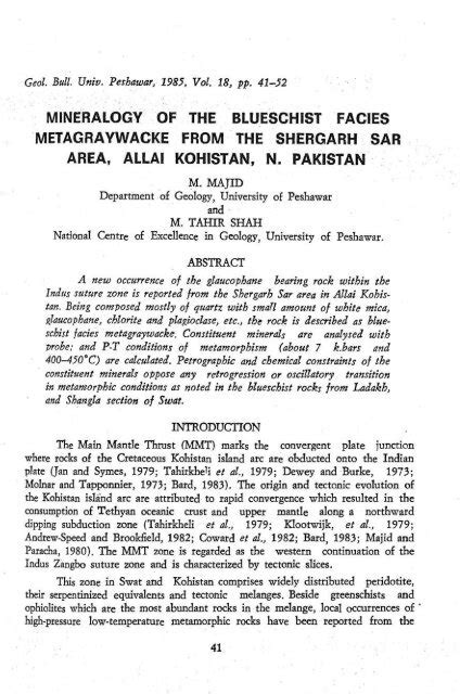 Mineralogy Of The Blueschist Facies Metagraywacke From The ...