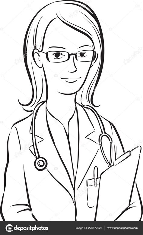 Dibujo Pizarra Blanca Mujer Médico Vector De Stock Por ©onelinestock