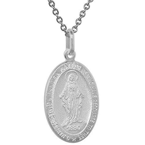 24mm Sterling Silver Miraculous Medal Necklace Oval Virgin Mary Italy 7