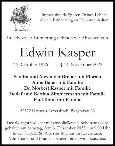 Traueranzeigen Von Edwin Kasper Aachen Gedenkt