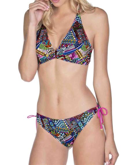 Bikini halter atado al cuello estampado étnico Dolores Cortés Tienda