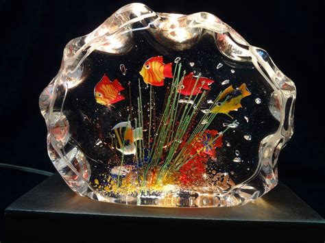 Vintage Murano Art Glass Sulpture Aquarium W Six Beautiful Fish