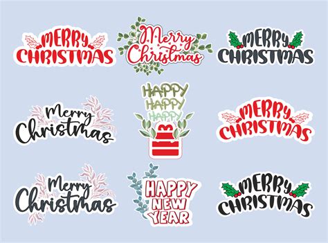 Merry Christmas Typography Sticker Set With Beautiful Watercolor Floral