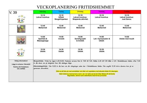 Pedagogisk Planering I Skolbanken Fritids Veckoplanering V 39