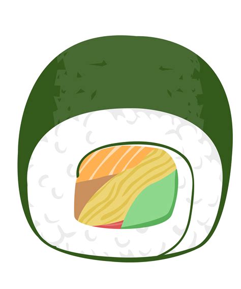 Maki Sushi Roll With Omelette Salmon Rice Avocado Seaweed Popular Japanese Food Illustration