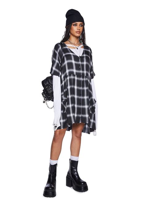 Current Mood Plaid Mini Babydoll Dress Multi Dolls Kill