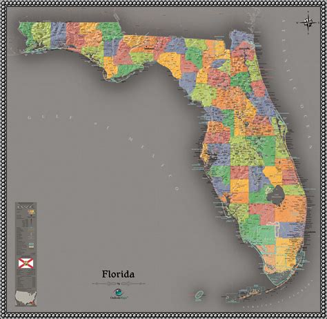 florida contemporary wall map  outlook maps mapsales